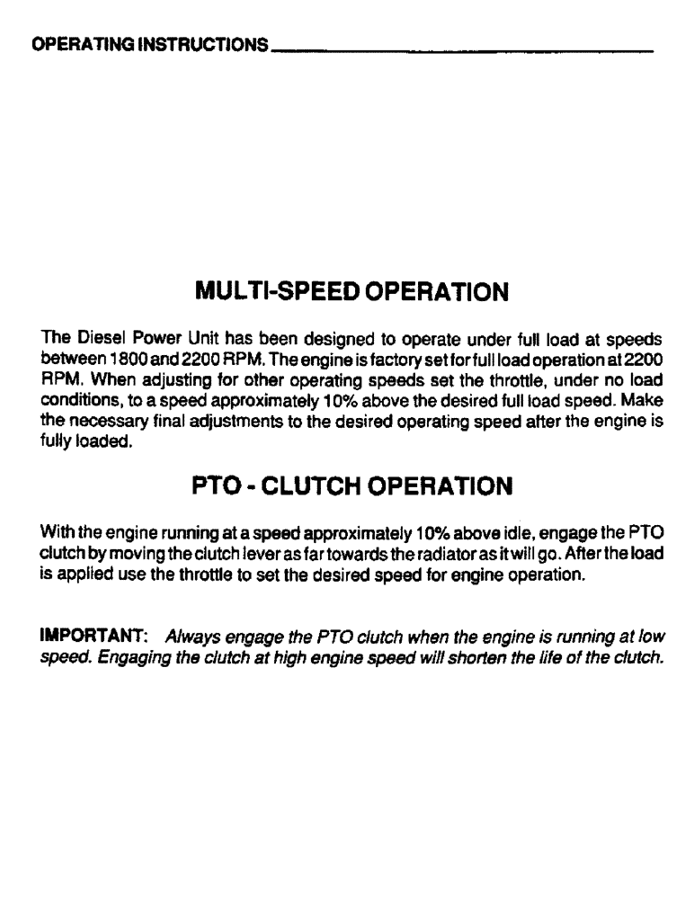 Схема запчастей Case IH 6590T - (017) - OPERATING INSTRUCTIONS, MULTI-SPEED OPERATION, PTO CLUTCH OPERATION 