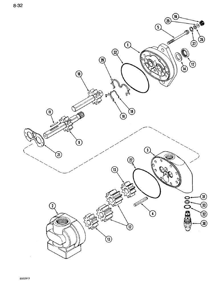 Схема запчастей Case IH 7120 - (8-32) - HYDRAULIC GEAR PUMP ASSEMBLY, PRIOR TO TRANSMISSION SERIAL NUMBER AJB0044915 (08) - HYDRAULICS