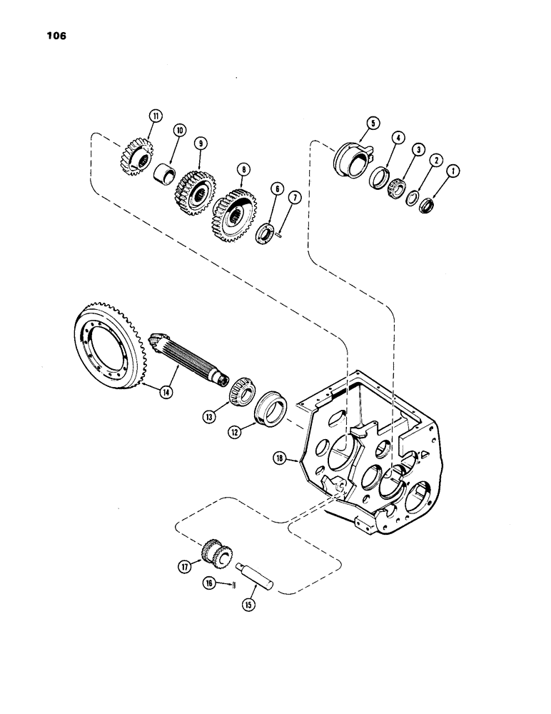 Схема запчастей Case IH 1170 - (106) - COUNTER AND REVERSE IDLER SHAFTS (06) - POWER TRAIN