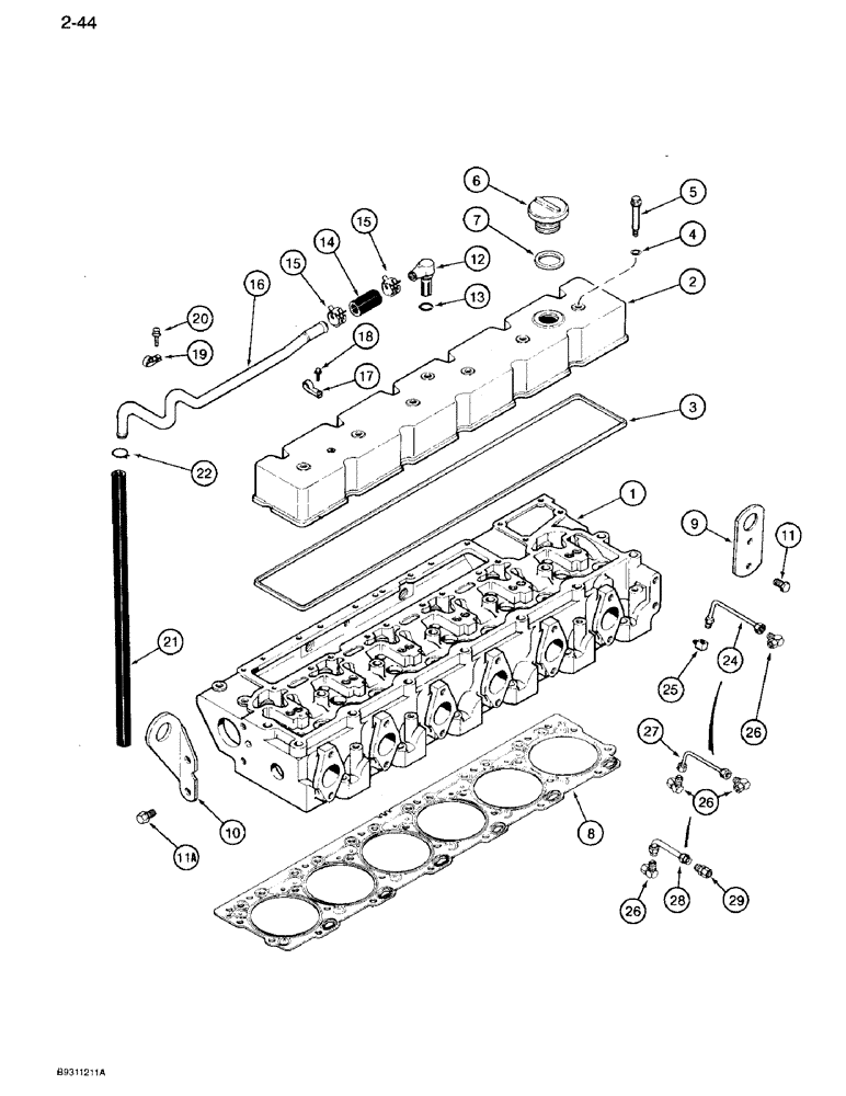 Схема запчастей Case IH 7110 - (2-44) - CYLINDER HEAD COVER, 6T-830 ENGINE (02) - ENGINE