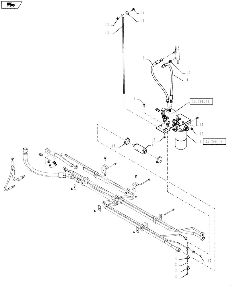 Схема запчастей Case IH 6130 - (35.310.42[01]) - HYDRAULIC PLUMBING, TUBE BUNDLE, FILTER & VALVE ATTACHMENT (35) - HYDRAULIC SYSTEMS