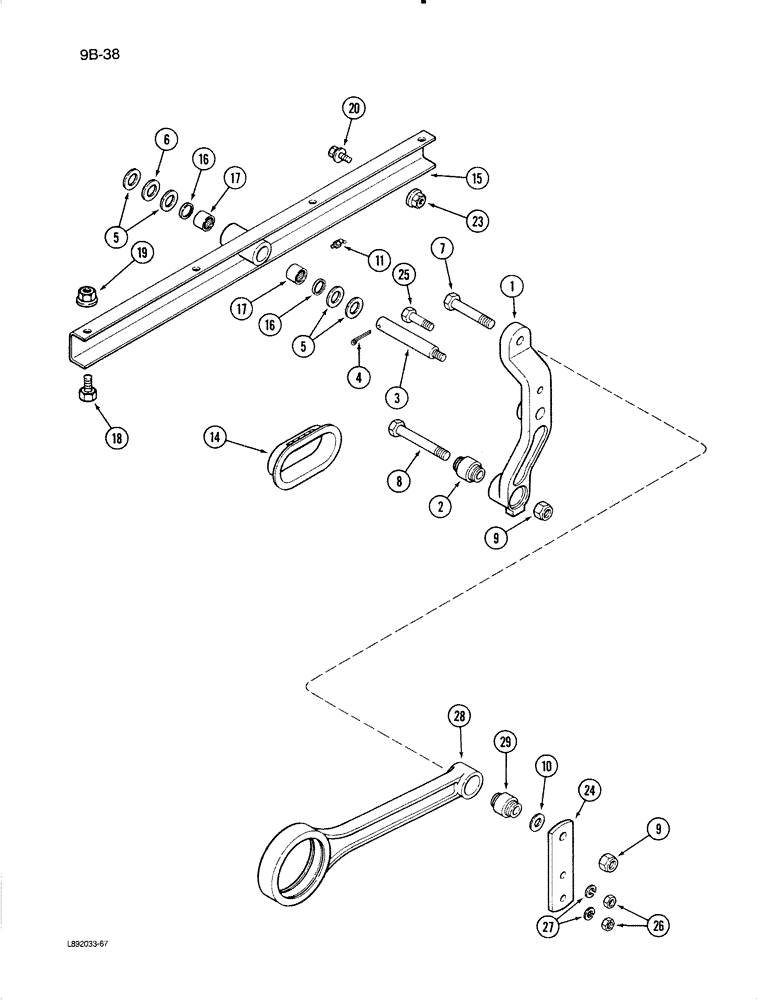 Схема запчастей Case IH 1670 - (9B-38) - CHAFFER DRIVE HANGER LEVER AND SUPPORT (14) - ROTOR, CONCANVES & SIEVE