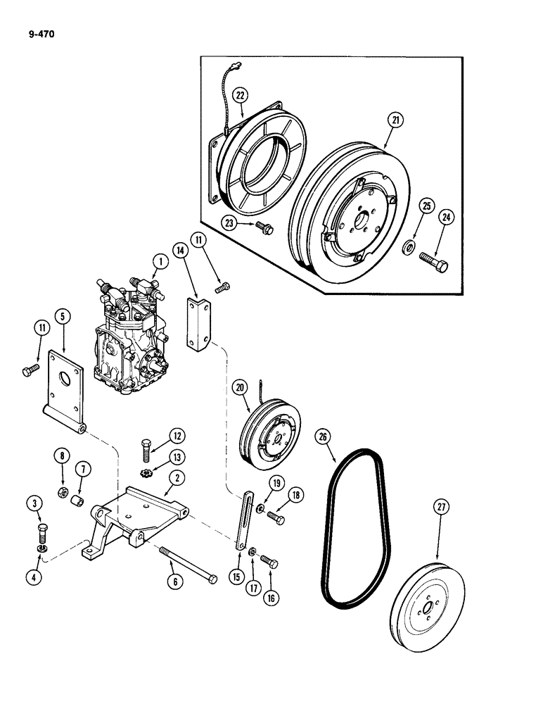 Схема запчастей Case IH 2094 - (9-470) - AIR CONDITIONING, COMPRESSOR MOUNTING AND DRIVE (09) - CHASSIS/ATTACHMENTS