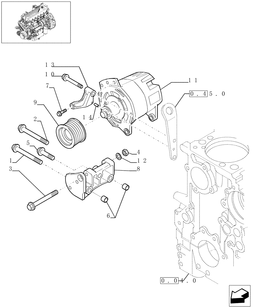 Схема запчастей Case IH F2CE9684C E001 - (0.40.0[01]) - ALTERNATOR (504135726) 