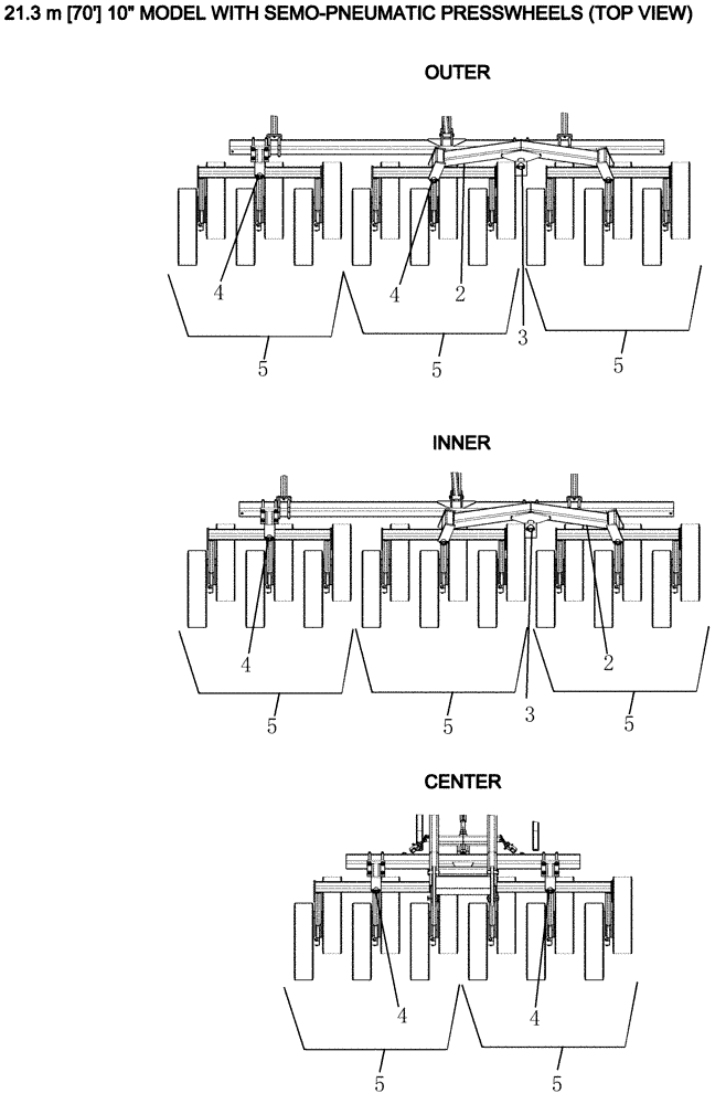 Схема запчастей Case IH ATX700 - (06.230.1) - LAYOUT, PRESSWHEELS 21.3 M 70 - 10" SPACING Packer Gang Assemblies and Frames