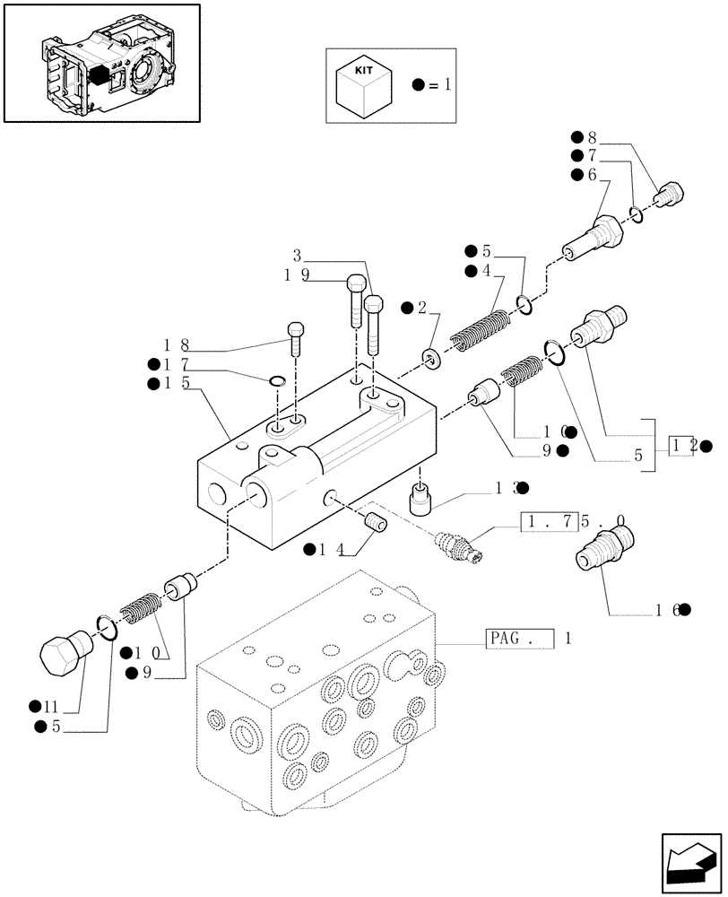 Схема запчастей Case IH MAXXUM 115 - (1.80.7/01[02B]) - PTO CLUTCH WITH CREEPER (24X24 / 16X16) (2WD) - CONTROL VALVE AND RELEVANT PARTS - D5898 (VAR.332405-337405) (07) - HYDRAULIC SYSTEM