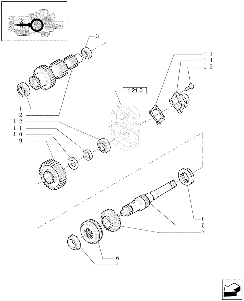 Схема запчастей Case IH MXU130 - (1.32.1/01) - (VAR.121) TRANSMISSION 24X24 (SHUTTLE 40 KM/H) WITH HI-LO / CENTRAL REDUCTION GEARS (03) - TRANSMISSION