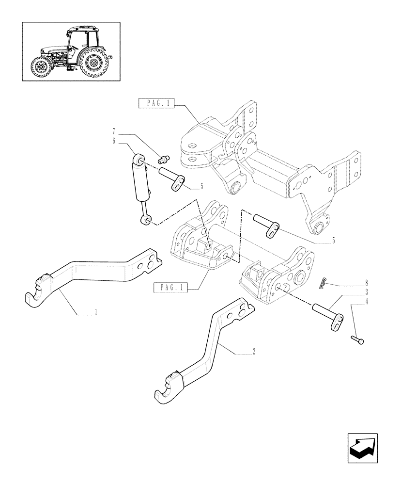 Схема запчастей Case IH JX1095C - (1.81.9/01[02]) - (VAR.839) FRONT PTO LIFT FOR EDC - ARMS AND CYLINDERS (07) - HYDRAULIC SYSTEM