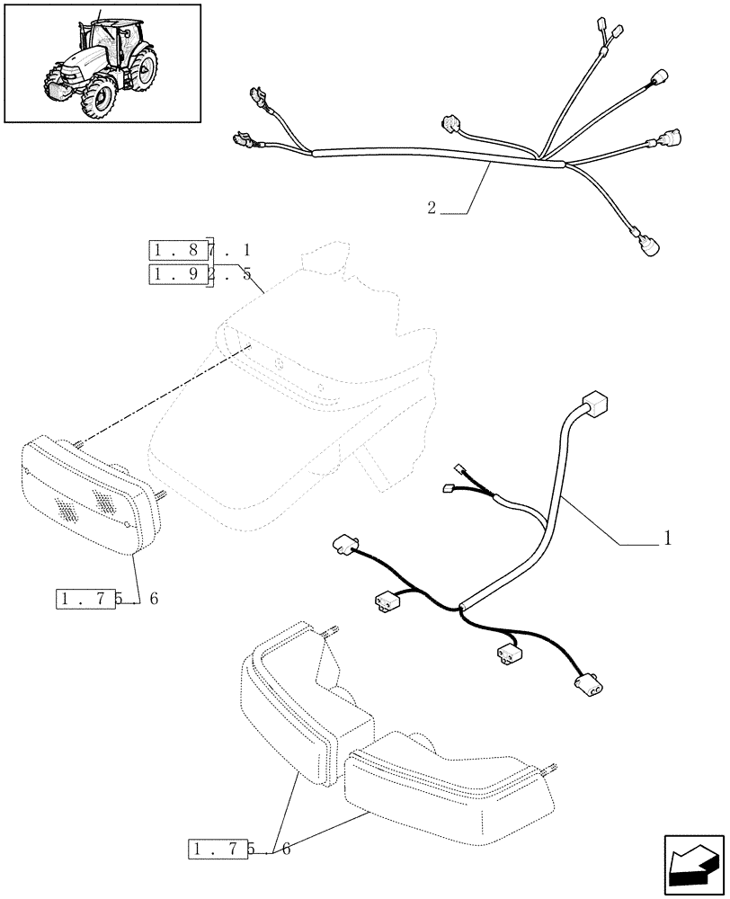 Схема запчастей Case IH MAXXUM 100 - (1.75.4[08]) - FRONT HOOD AND REAR FENDERS CABLES (06) - ELECTRICAL SYSTEMS