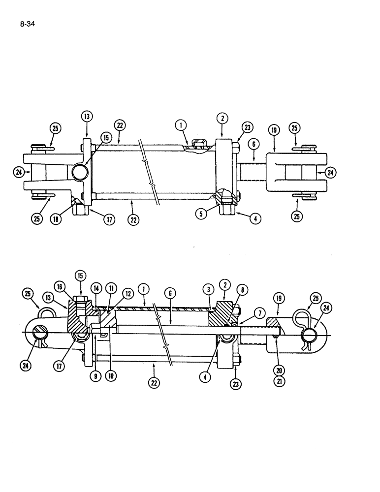 Схема запчастей Case IH 365 - (8-34) - HYDRAULIC CYLINDER, 3-3/4 ID X 8 INCH STROKE (08) - HYDRAULICS