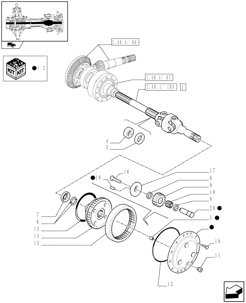 Схема запчастей Case IH PUMA 140 - (1.40. 4/10[01A]) - (CL.4) SUSPENDED FRONT AXLE W/MULTI-PLATE DIFF. LOCK AND ST. SENSOR - GEARS & SHAFT - D5831 (VAR.330429) (04) - FRONT AXLE & STEERING