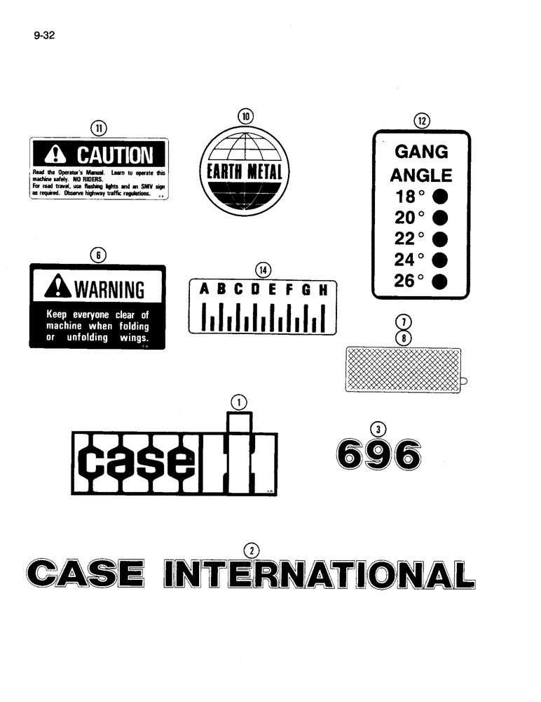 Схема запчастей Case IH 696 - (9-32) - DECALS (09) - CHASSIS/ATTACHMENTS