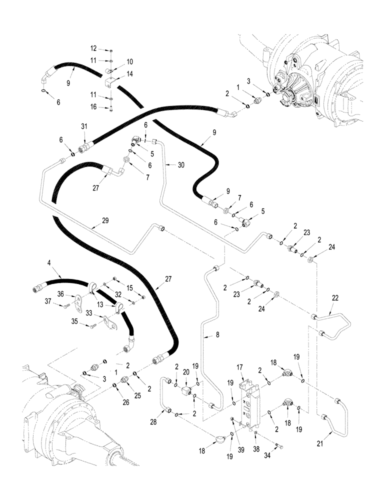 Схема запчастей Case IH STEIGER 485 - (08-10) - 500 SERIES AXLE HYDRAULICS - AIR AND LUBRICATION CIRCUIT, WHEEL TRACTOR (08) - HYDRAULICS