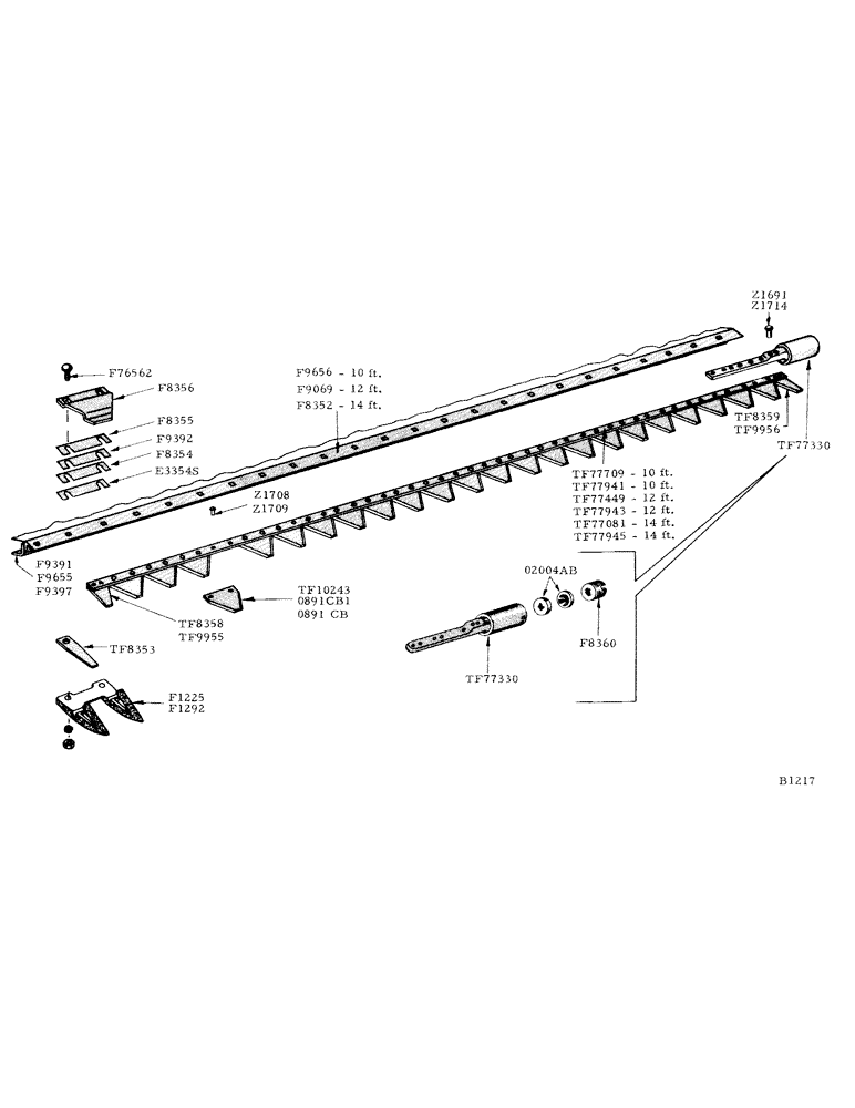 Схема запчастей Case IH 800 - (022) - MALLEABLE SICKLE AND CUTTER BAR, 10 INCH, 12 INCH, 14 INCH (58) - ATTACHMENTS/HEADERS