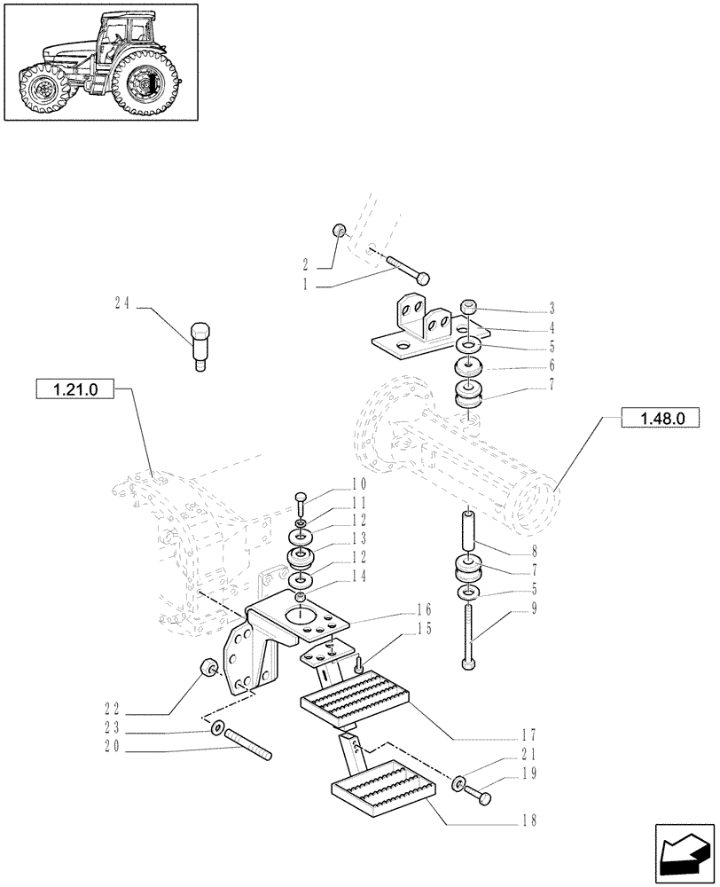 Схема запчастей Case IH JX1090U - (1.87.0/01) - (VAR.075-076) FITTING FOR LOADER WITH STRENGTHENED TRANSMISSION - LADDER AND SUPPORTS (08) - SHEET METAL