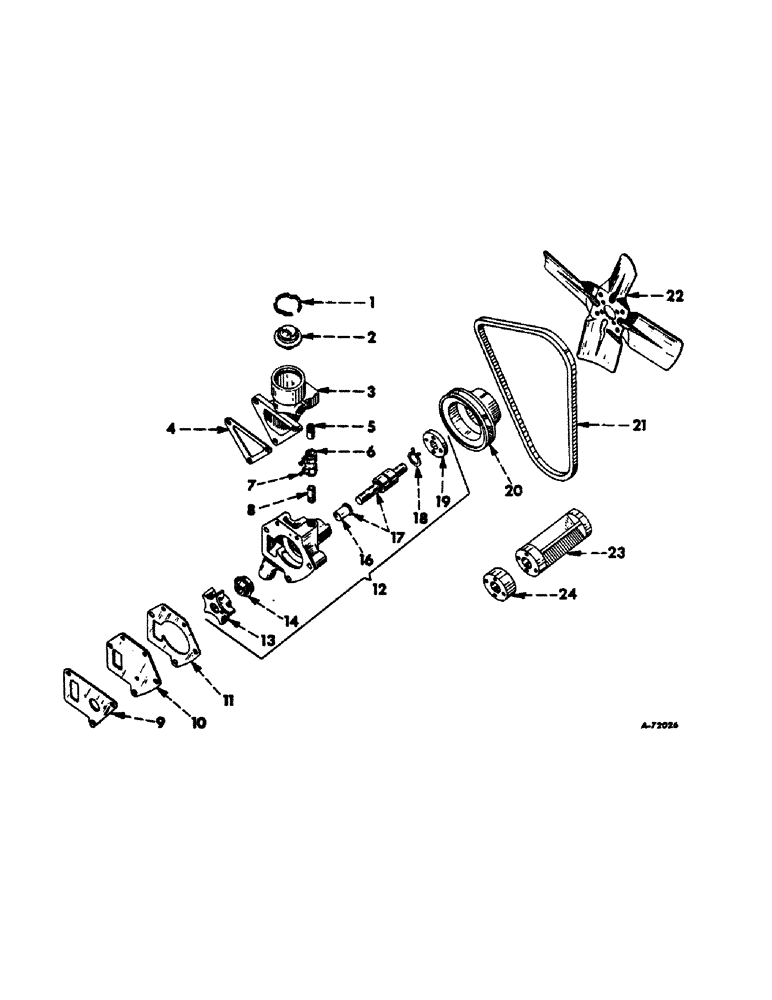 Схема запчастей Case IH 504 - (066) - COOLING SYSTEM, FAN, THERMOSTAT AND WATER PUMP, CARBURETED ENGINE TRACTORS COOLING SYSTEM