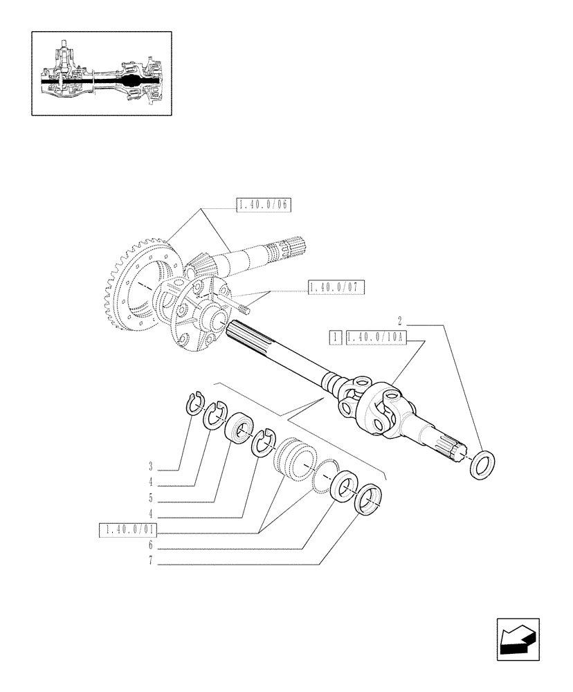 Схема запчастей Case IH JX1085C - (1.40.0/10[01]) - 4WD FRONT AXLE - DIFFERENTIAL GEARS AND SHAFT (04) - FRONT AXLE & STEERING