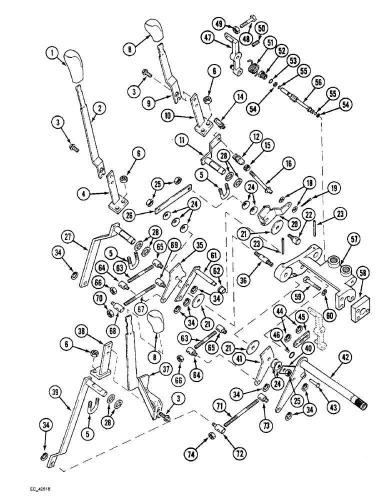 Схема запчастей Case IH 4240 - (8-58) - DRAFT CONTROL, EXTERNAL LEVERS AND LINKAGE, WITH CAB (08) - HYDRAULICS