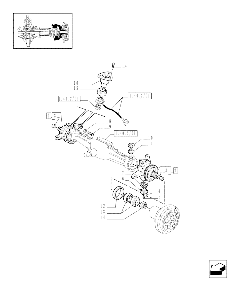 Схема запчастей Case IH MXU135 - (1.40.2/02[01]) - (VAR.301/1-358/1) 4WD FRONT AXLE W/SUSPENSIONS AND TERRALOCK - STEERING AXLES - HUBS - C5196 (04) - FRONT AXLE & STEERING