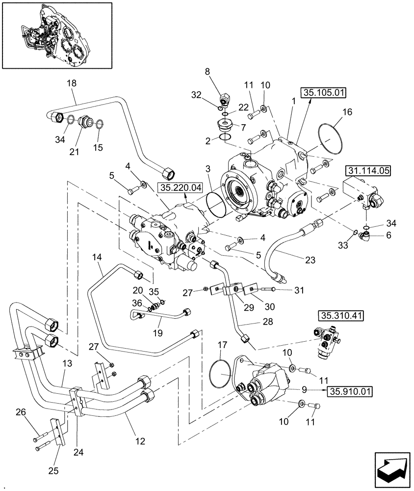 Схема запчастей Case IH 9010 - (35.204.01) - CVT FEEDER / HEADER DRIVE - 9010 (35) - HYDRAULIC SYSTEMS