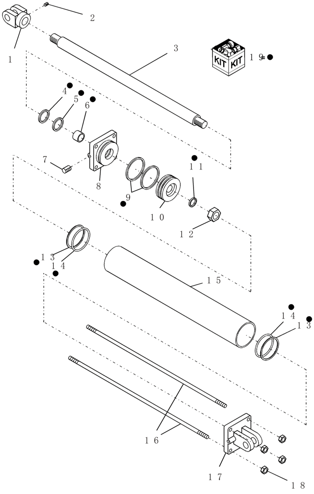 Схема запчастей Case IH 1200 - (A.10.A[99]) - HYDRAULIC CYLINDER - 87504321, 3 1/2" X 20", 8 ROW NARROW FOLD MOUNTED STACKER A - Distribution Systems