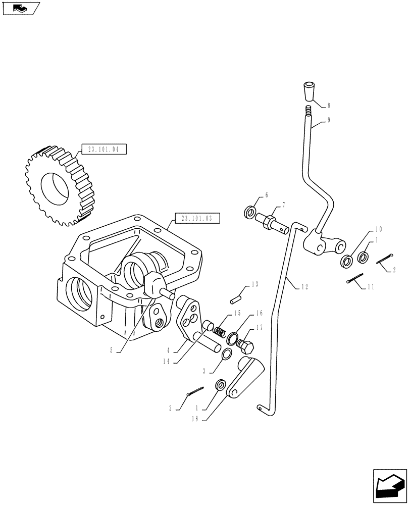 Схема запчастей Case IH FARMALL 75A - (23.101.05) - CONTROL LEVER - 4WD (23) - FOUR WHEEL DRIVE SYSTEM