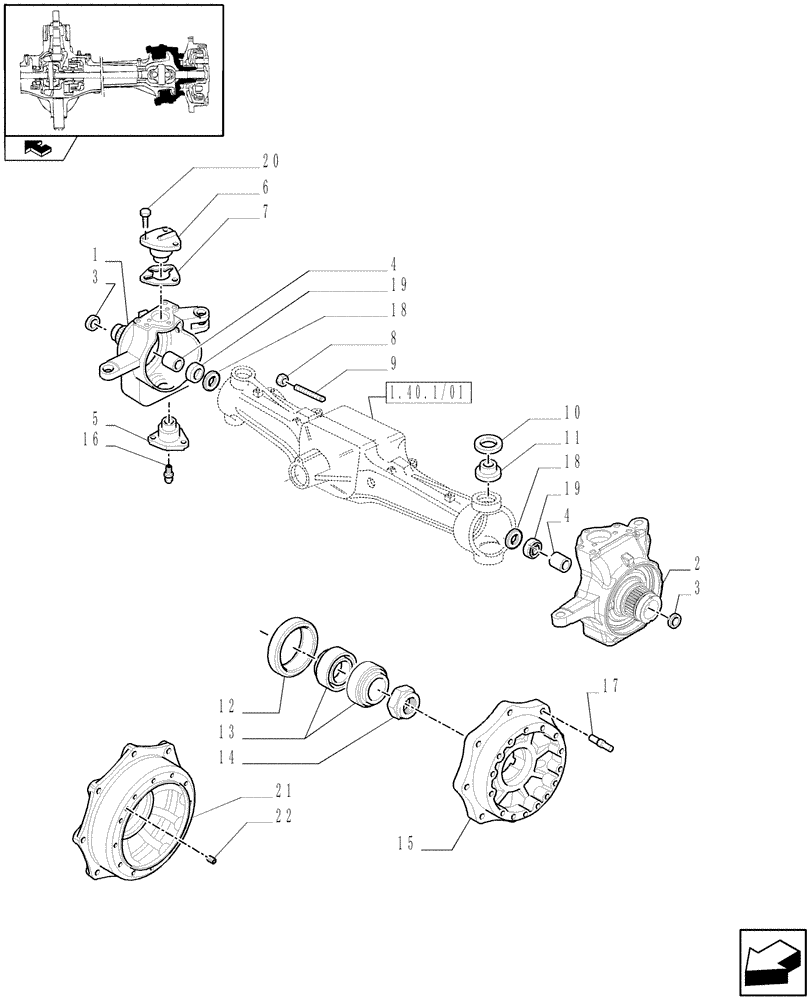 Схема запчастей Case IH PUMA 155 - (1.40. 1/02[01]) - (CL.4) FRONT AXLE W/MULTI-PLATE DIFF. LOCK AND STEERING SENSOR - KNUCKLES AND HUBS - C6683 (04) - FRONT AXLE & STEERING