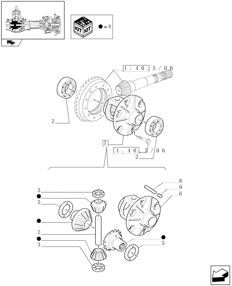 Схема запчастей Case IH FARMALL 95C - (1.40.5/07) - FRONT AXLE WITH ELECTROHYDR. DIFF. LOCK (40 KM/H) - DIFFERENTIAL (VAR.331323-332323) (04) - FRONT AXLE & STEERING