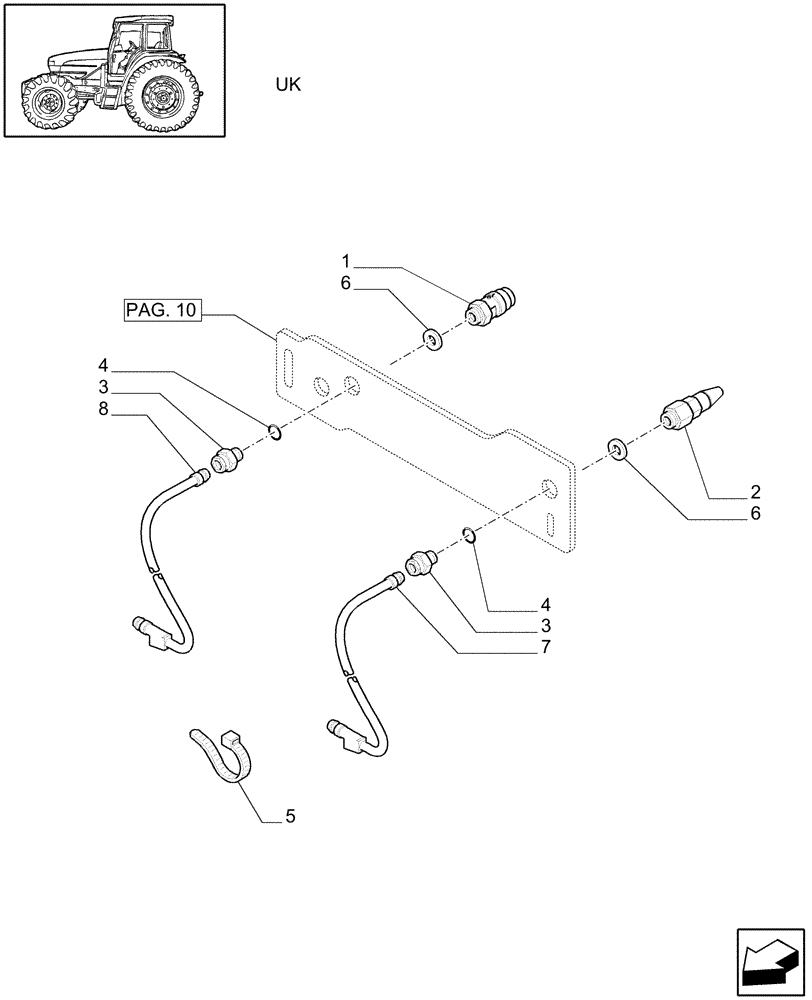 Схема запчастей Case IH MXU110 - (1.68.6[14]) - (VAR.178-380/1) TRAILER AIR BRAKE - QUICK-FIT CONNECTIONS AND PIPES - C5287 (05) - REAR AXLE