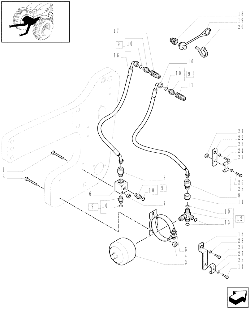 Схема запчастей Case IH MXU125 - (1.81.9/01[04]) - FRONT HYDRAULIC LIFT - LIFT PIPES (07) - HYDRAULIC SYSTEM