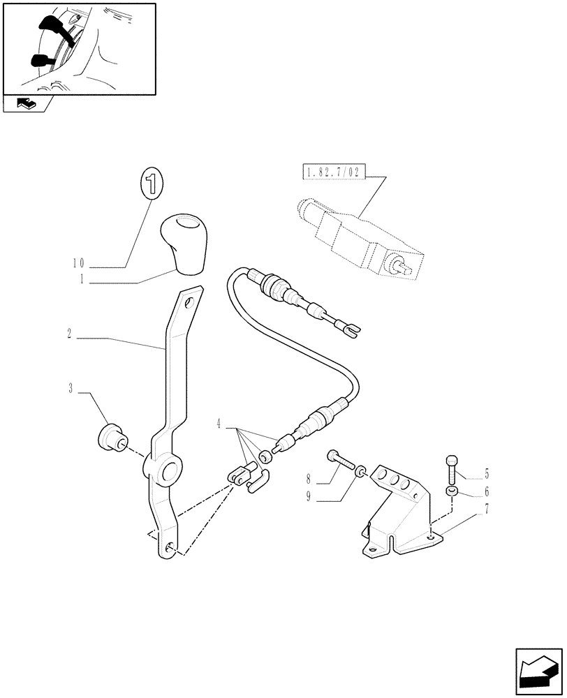 Схема запчастей Case IH FARMALL 95C - (1.92.82/02) - CONTROL LEVER FOR 1 REAR REMOTE VALVE FOR MID-MOUNT AND MDC - LEVER AND KNOB (VAR.330721) (10) - OPERATORS PLATFORM/CAB