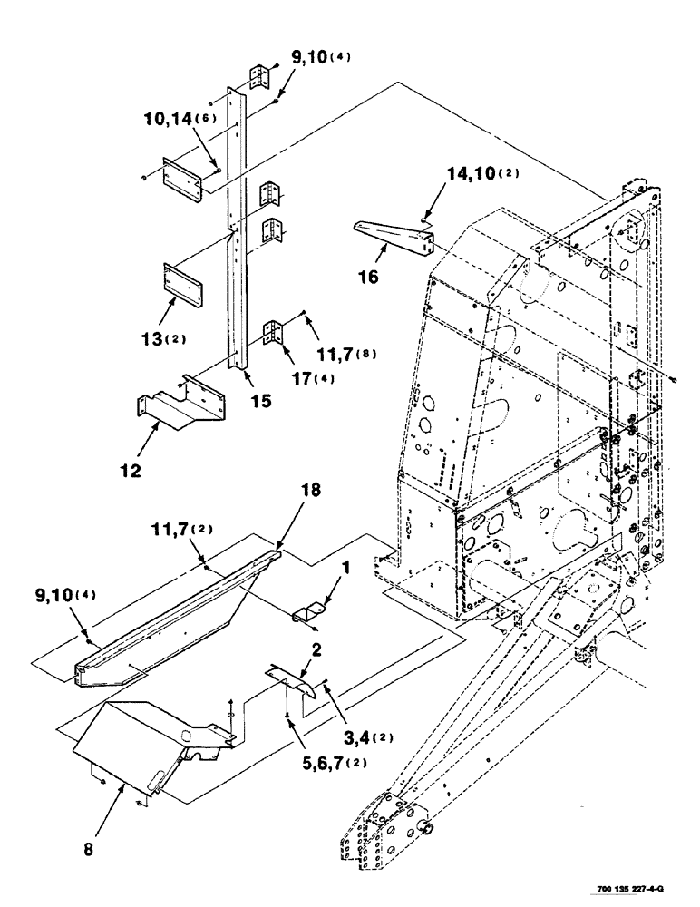 Схема запчастей Case IH RS451 - (7-16) - SHIELD SUPPORT AND HINGE ASSEMBLIES, RIGHT (12) - MAIN FRAME