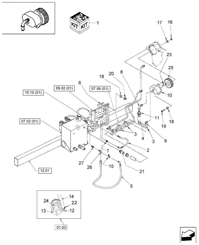 Схема запчастей Case IH 717130026 - (010[01]) - AUXILIARY ENGINE-MOUNTED HYDRAULIC DRIVE KIT, TIER 2 