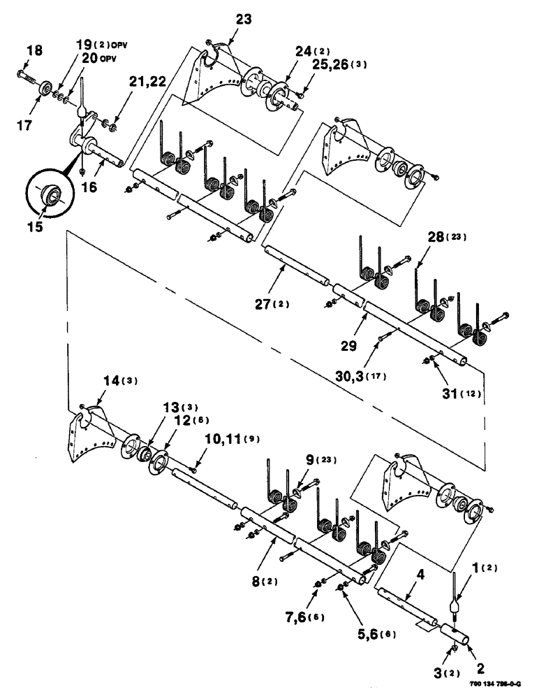 Схема запчастей Case IH 625 - (6-12) - TINE TUBE ASSEMBLY, 16 FOOT, TINE TUBE ASSEMBLY B (58) - ATTACHMENTS/HEADERS