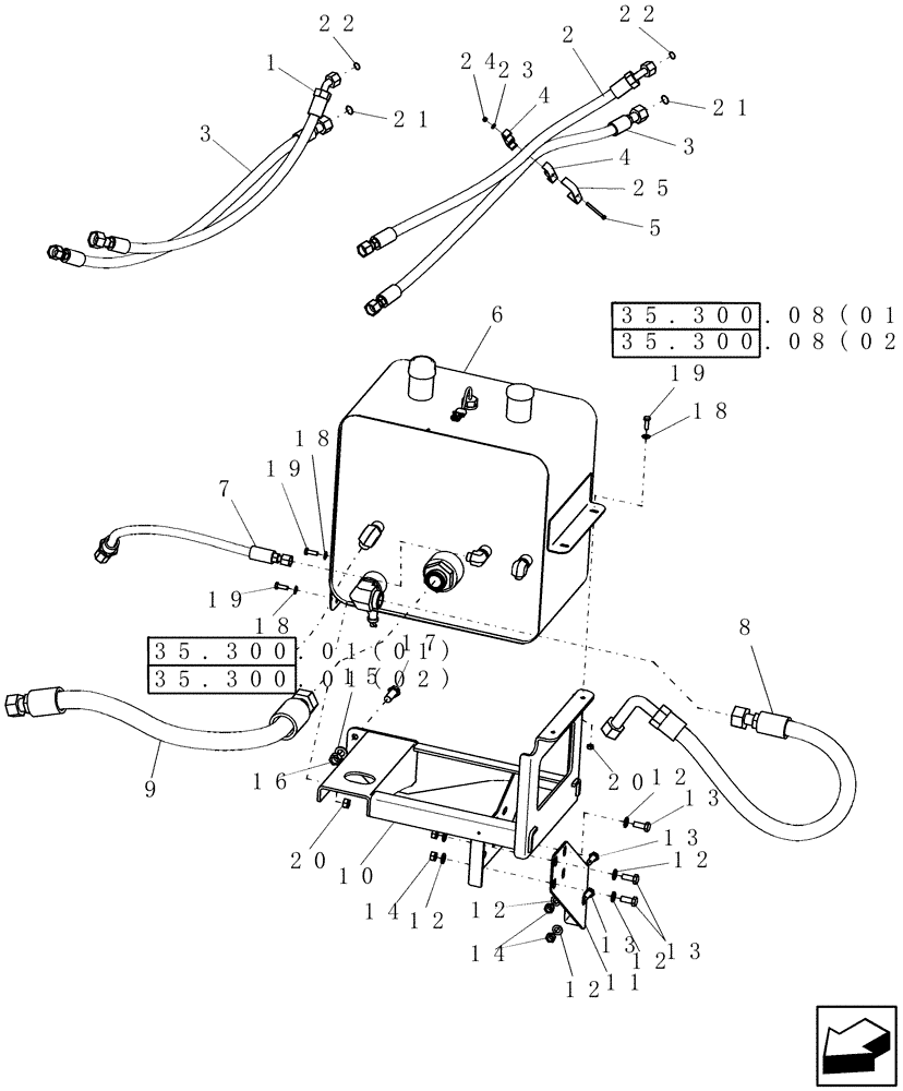 Схема запчастей Case IH 7010 - (35.300.09[01]) - RESERVOIR, HYDRAULIC, WITH HOSES AND SUPPORTS - 7010 (35) - HYDRAULIC SYSTEMS