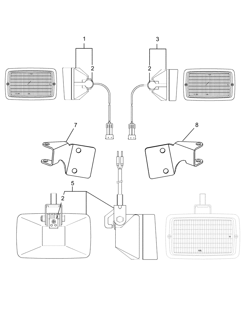 Схема запчастей Case IH FARMALL 60 - (06.07) - WORKLIGHTS (06) - ELECTRICAL SYSTEMS