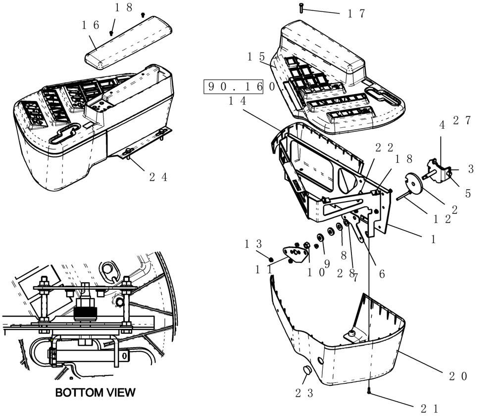 Схема запчастей Case IH 3330 - (90.160.11) - RH CONSOLE SUB ASSEMBLY - END YEAR 01/2009 (90) - PLATFORM, CAB, BODYWORK AND DECALS