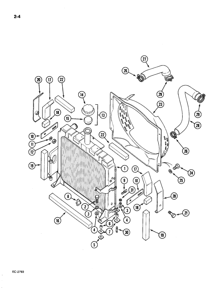 Схема запчастей Case IH 585 - (2-04) - RADIATOR AND CONNECTIONS, PRIOR TO P.I.N. 18001 (02) - ENGINE