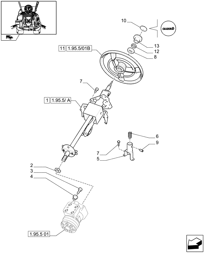 Схема запчастей Case IH PUMA 210 - (1.95.5/01[01]) - (VAR.187-636) FAST STEERING - WHEEL AND COLUMN (10) - OPERATORS PLATFORM/CAB