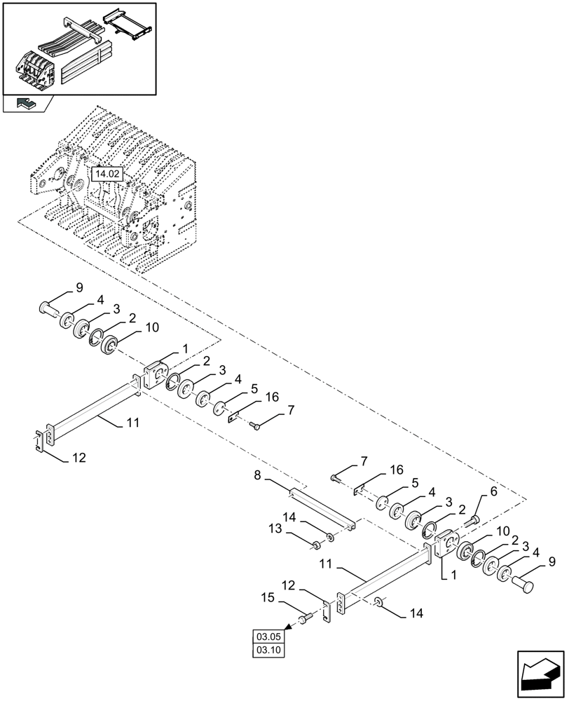 Схема запчастей Case IH LB333R - (14.01[01]) - PLUNGER, RODS (14) - BALE CHAMBER