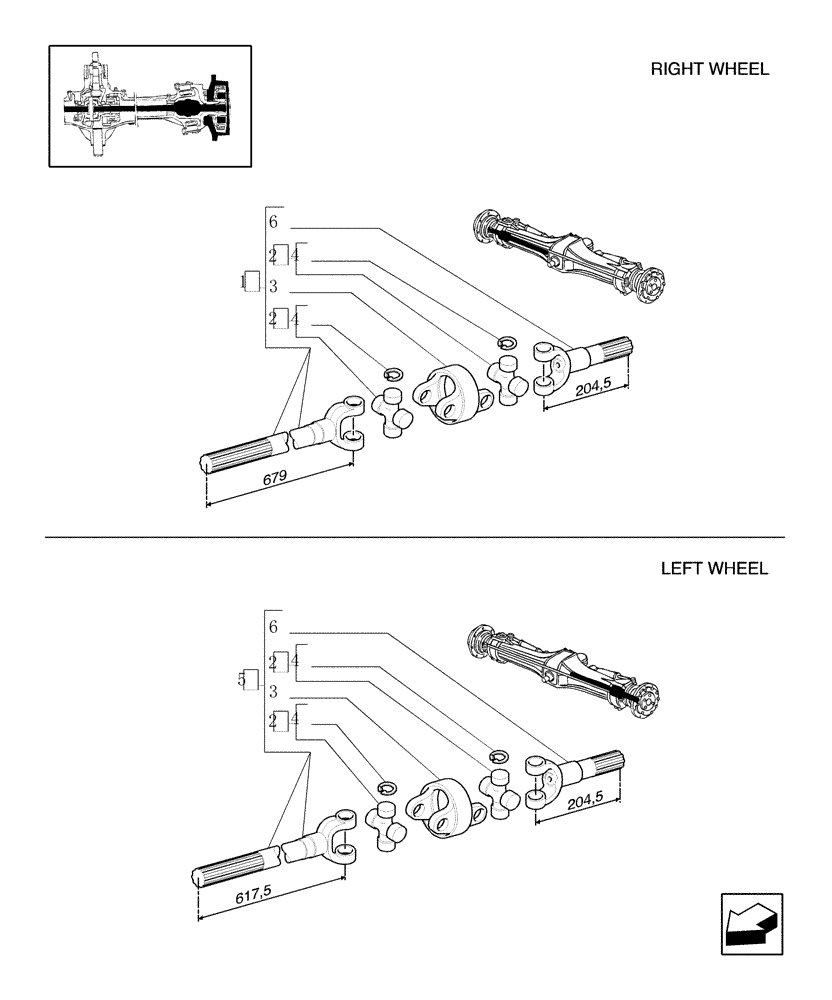 Схема запчастей Case IH JX90U - (1.40.0/10[03]) - FRONT AXLE - DIFFERENTIAL GEARS AND SHAFT - 4WD - HALF-SHAFTS (04) - FRONT AXLE & STEERING