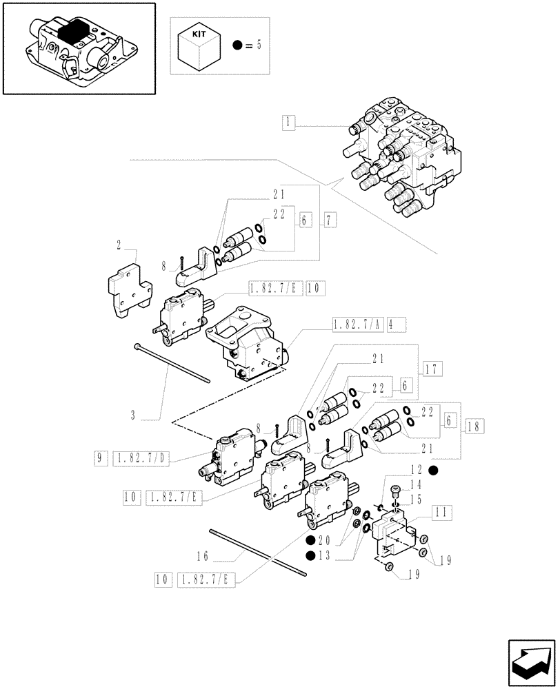 Схема запчастей Case IH MXM155 - (1.82.7/18[02]) - (VAR.170) 3-CONTROL VALVE UNIT - REMOTE VALVES - D5504 (07) - HYDRAULIC SYSTEM