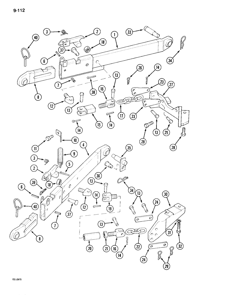 Схема запчастей Case IH 995 - (9-112) - THREE POINT HITCH, TELESCOPIC LOWER LINKS (09) - CHASSIS/ATTACHMENTS