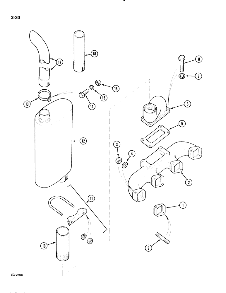 Схема запчастей Case IH 885 - (2-030) - EXHAUST AND MANIFOLD (02) - ENGINE