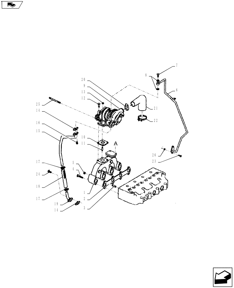 Схема запчастей Case IH FARMALL 55A - (10.250.01) - TURBOCHARGER - EXHAUST MANIFOLD (10) - ENGINE