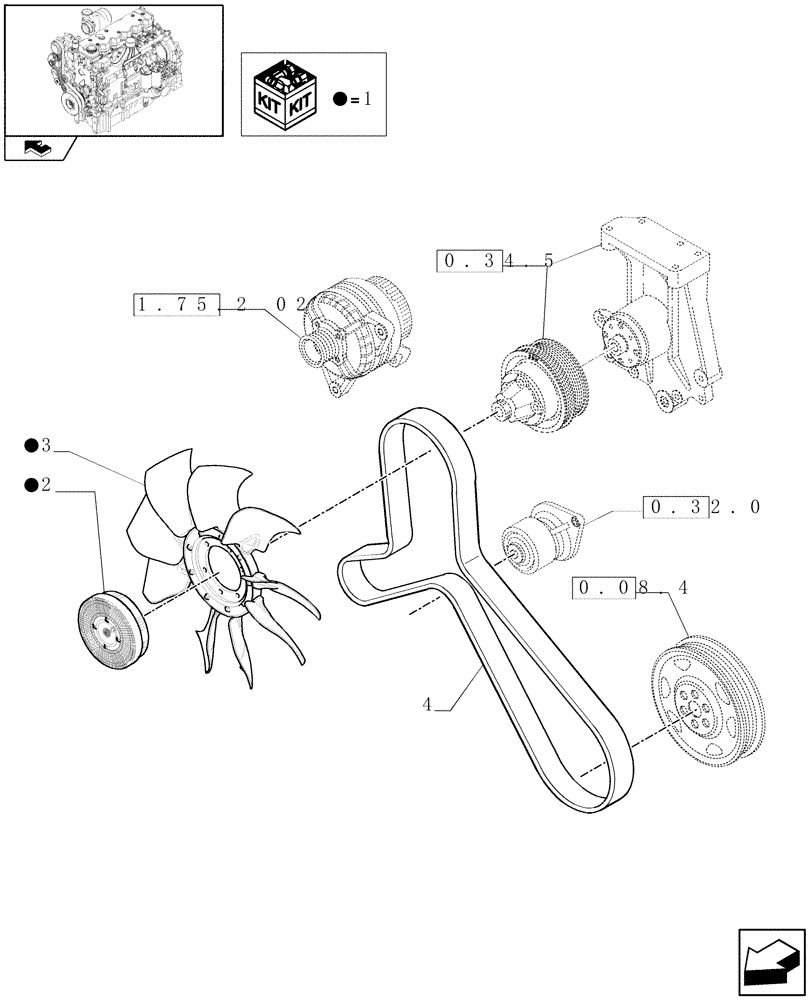 Схема запчастей Case IH PUMA 125 - (0.34.7) - ENGINE FAN AND BELT (01) - ENGINE