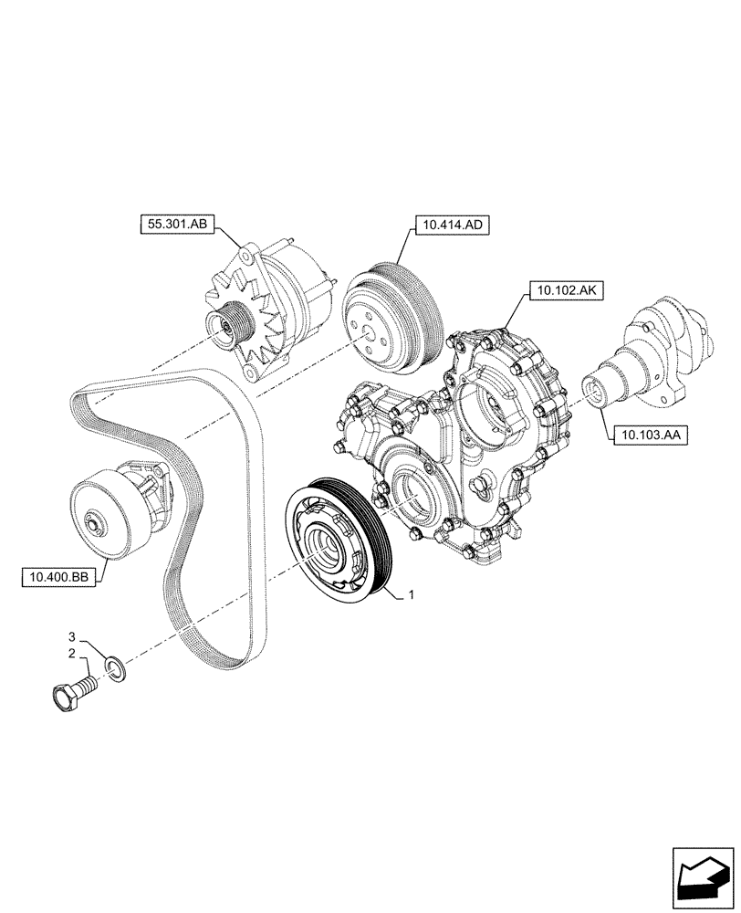 Схема запчастей Case IH F5CE5454B A005 - (10.103.AG) - PULLEY - CRANKSHAFT (10) - ENGINE