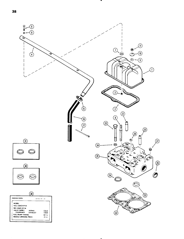 Схема запчастей Case IH 1270 - (038) - CYLINDER HEAD AND COVER, (451 BDT) DIESEL ENGINE (02) - ENGINE