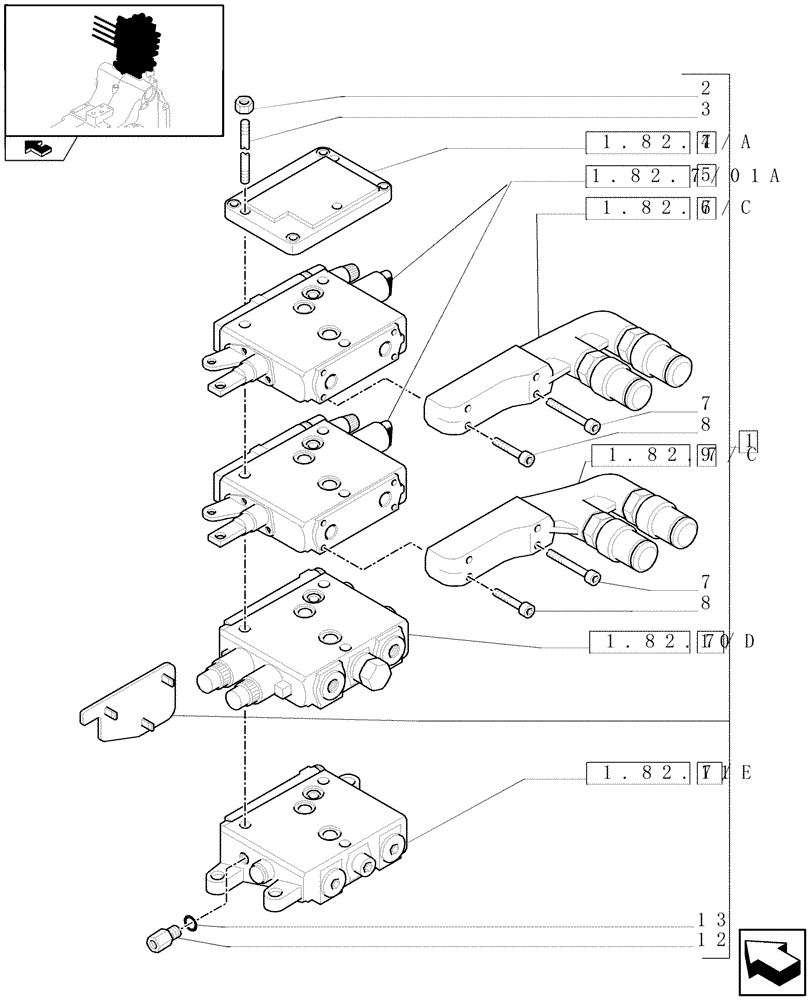 Схема запчастей Case IH PUMA 155 - (1.82.7/01[02]) - 2 MECHANICAL REAR REMOTE CONTROL VALVES - VALVE SECTION AND QUICK COUPLERS (VAR.331849) (07) - HYDRAULIC SYSTEM