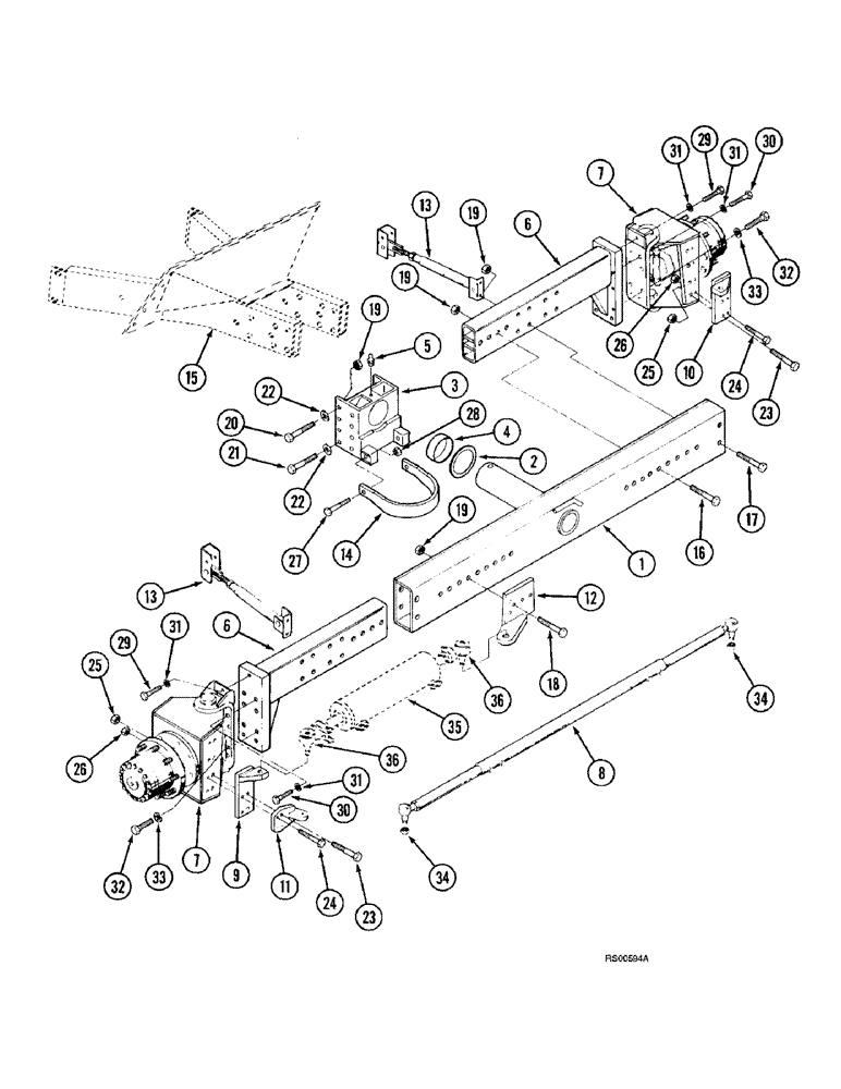 Схема запчастей Case IH 1680 - (5-36) - STEERING AXLE AND EXTENSIONS, POWER GUIDE AXLE, PRIOR TO P.I.N. JJC0044001 (04) - STEERING